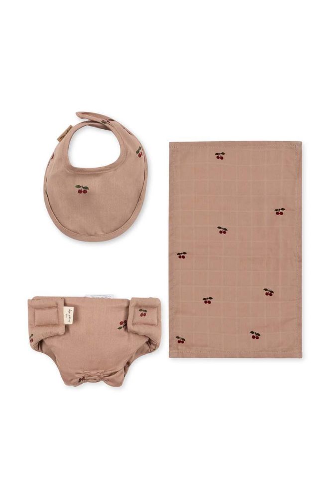 Дитячий комплект: пелюшка, слюнявчик і шарф Konges Sl?jd 3-pack колір рожевий