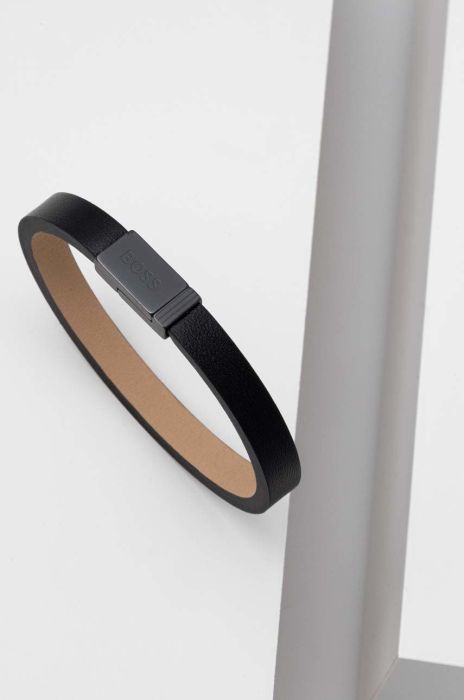 Шкіряний браслет BOSS чоловічий колір чорний (2931208)