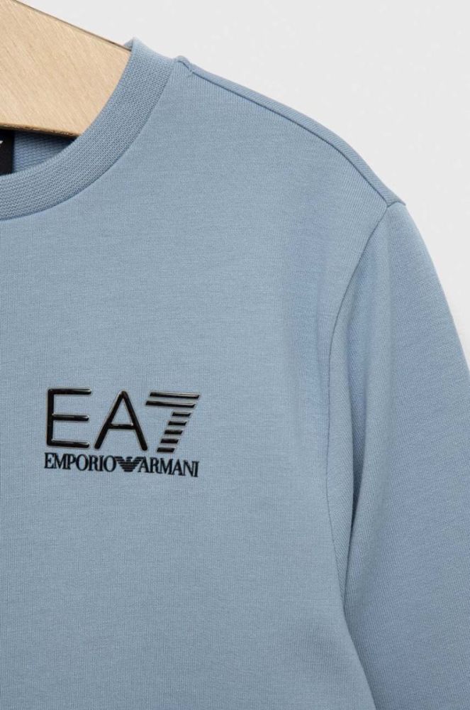 Дитяча бавовняна кофта EA7 Emporio Armani з принтом колір блакитний фото 3
