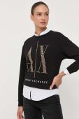 Бавовняна кофта Armani Exchange жіноча колір чорний з аплікацією (3345771)