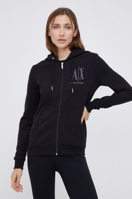 Бавовняна кофта Armani Exchange жіноча колір чорний з аплікацією (1768245)
