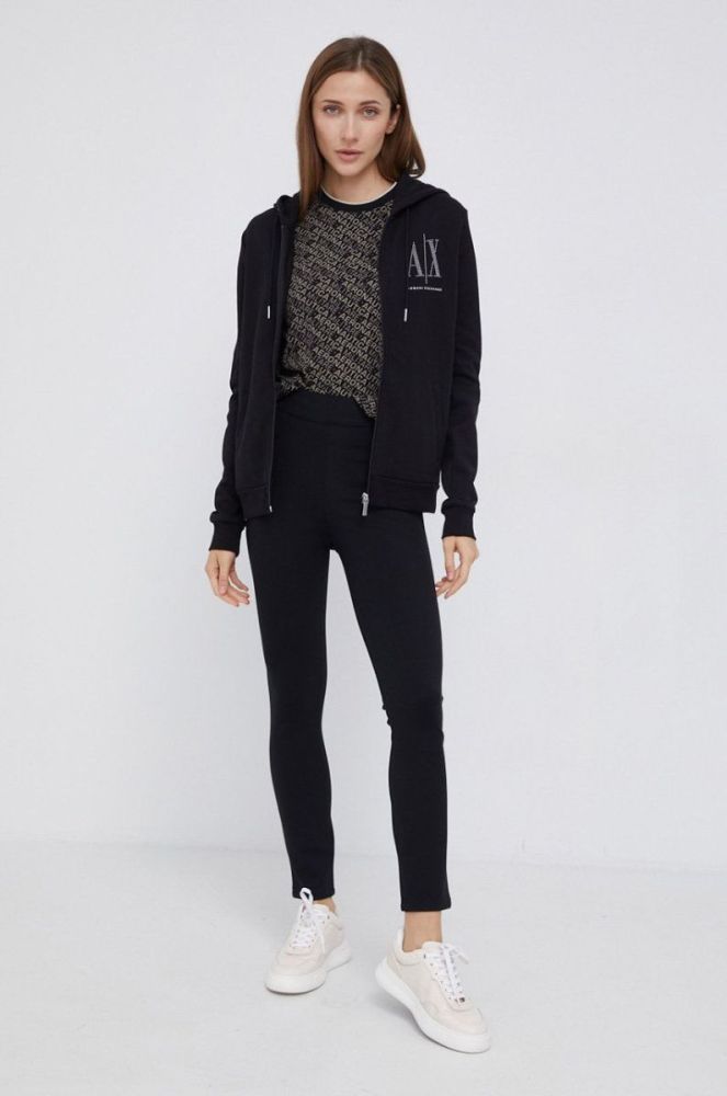 Бавовняна кофта Armani Exchange жіноча колір чорний з аплікацією (1768245) фото 2