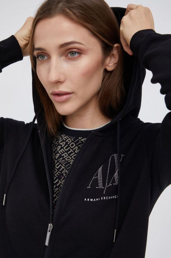 Бавовняна кофта Armani Exchange жіноча колір чорний з аплікацією (1768245) фото 4