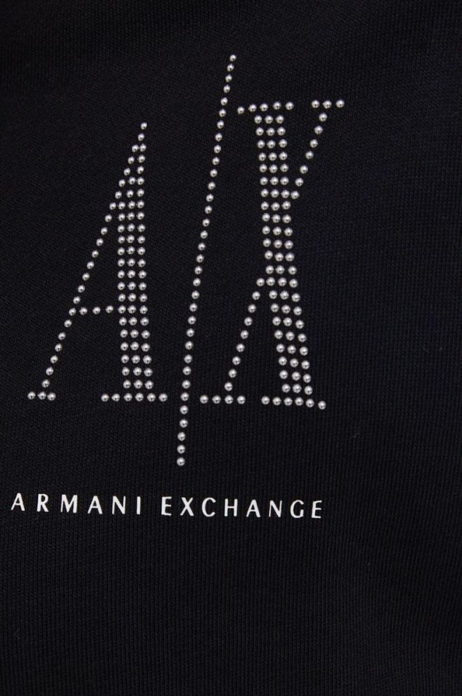 Бавовняна кофта Armani Exchange жіноча колір чорний з аплікацією (1768245) фото 5