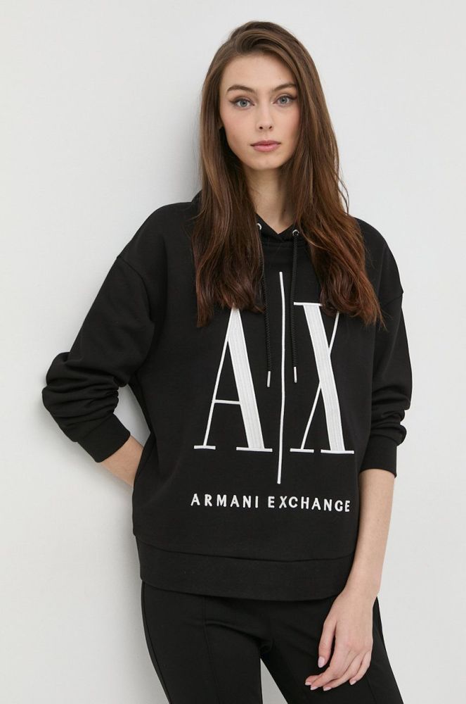 Бавовняна кофта Armani Exchange жіноча колір чорний з аплікацією (2531019)