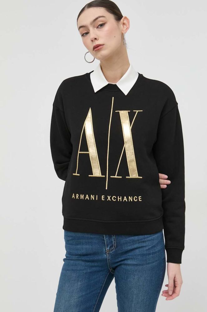 Бавовняна кофта Armani Exchange жіноча колір чорний з аплікацією (2956851)