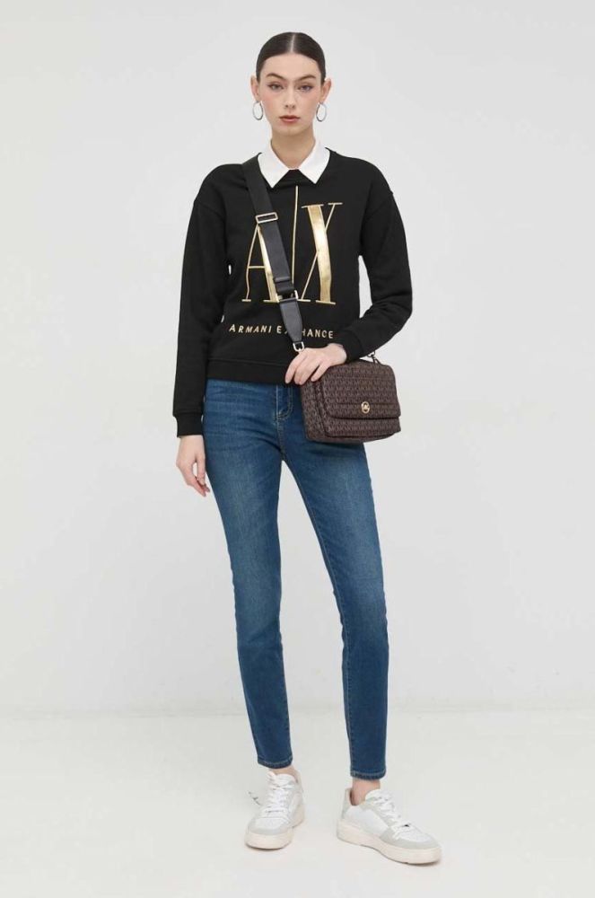 Бавовняна кофта Armani Exchange жіноча колір чорний з аплікацією (2956851) фото 2