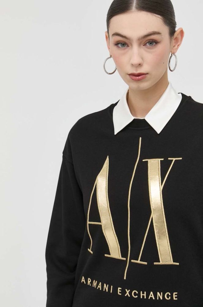 Бавовняна кофта Armani Exchange жіноча колір чорний з аплікацією (2956851) фото 4