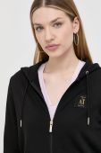 Бавовняна кофта Armani Exchange жіноча колір чорний з капюшоном з аплікацією