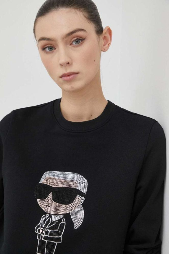 Бавовняна кофта Karl Lagerfeld жіноча колір чорний з аплікацією (3102611) фото 4