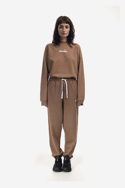 Бавовняна кофта Ellesse Sappan Sweatshirt жіноча колір коричневий з принтом SGM13149-BROWN фото 2