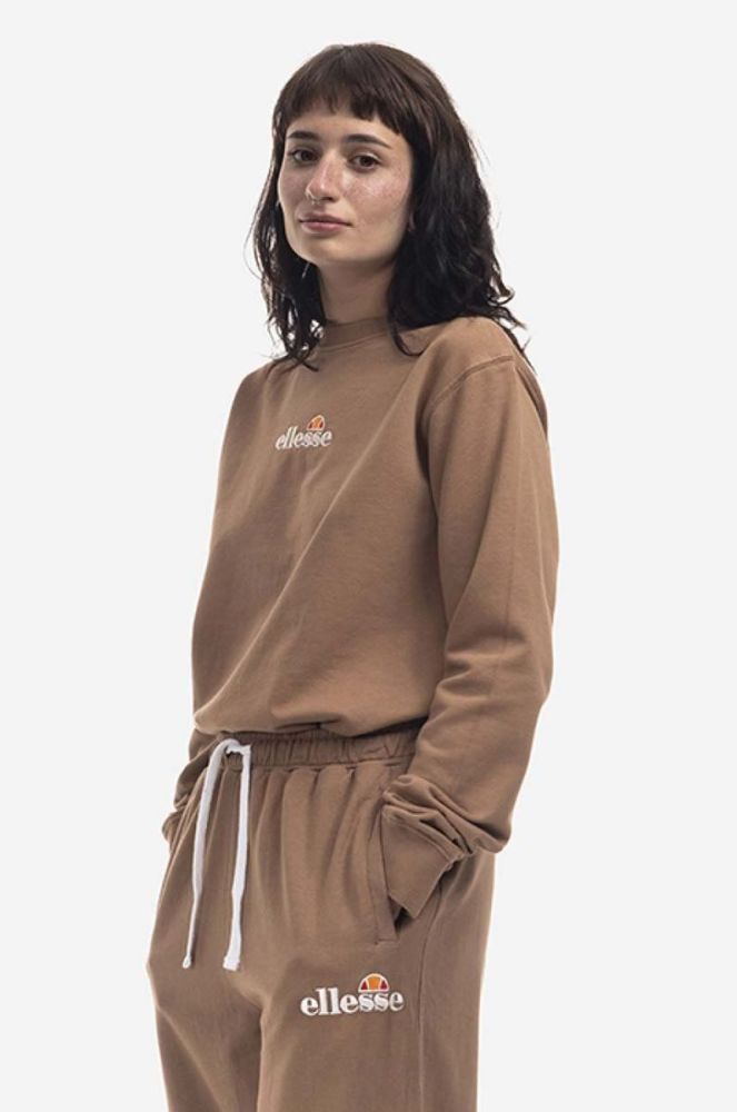 Бавовняна кофта Ellesse Sappan Sweatshirt жіноча колір коричневий з принтом SGM13149-BROWN фото 4