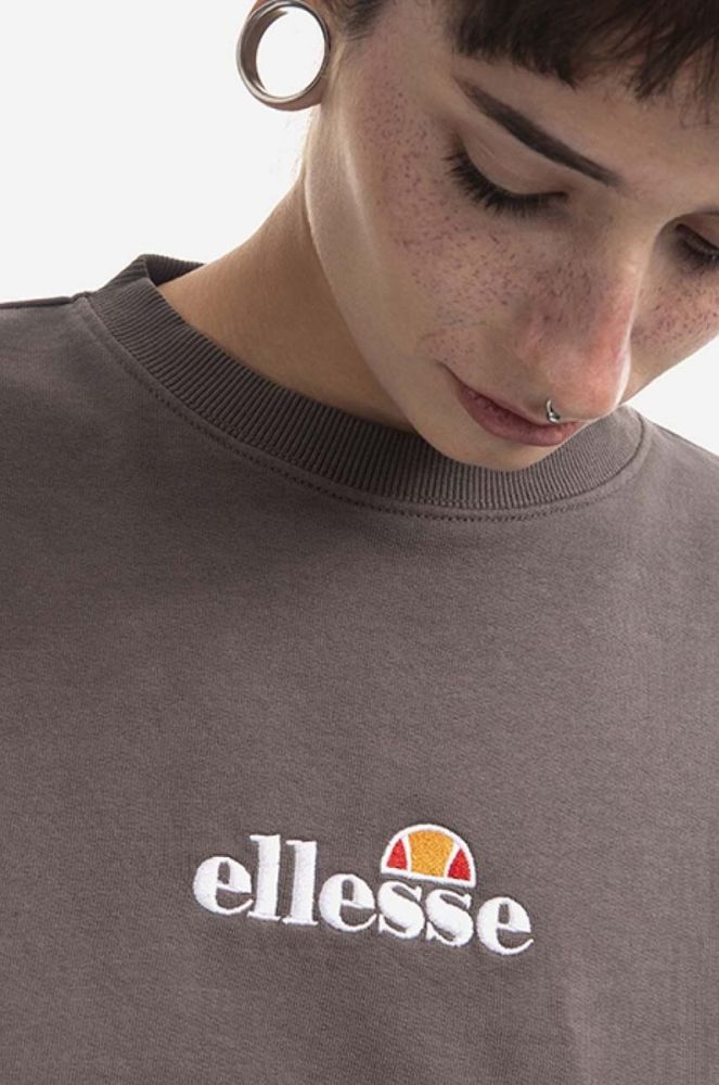 Бавовняна кофта Ellesse Sappan Sweatshirt жіноча колір сірий з принтом SGM13149-BROWN фото 4