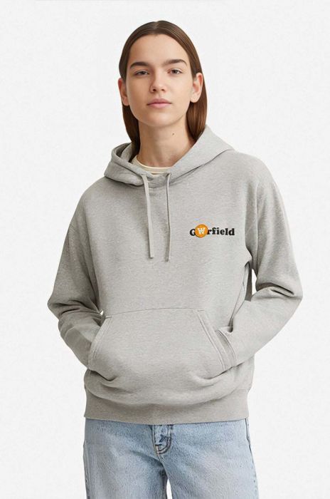Бавовняна кофта Wood Wood жіноча колір сірий з капюшоном з принтом 30042401.2424-GREYMELANG