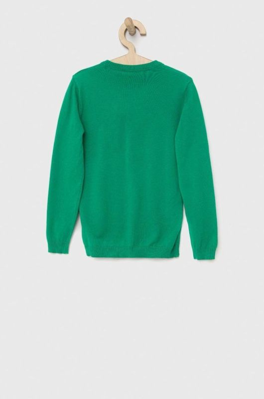 Дитячий бавовняний светр United Colors of Benetton колір зелений легкий (2968769) фото 2