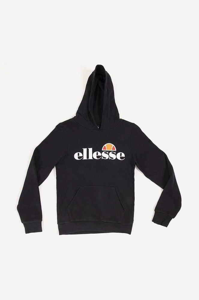 Дитяча кофта Ellesse колір чорний з капюшоном з принтом