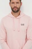 Кофта EA7 Emporio Armani чоловіча колір рожевий з капюшоном однотонна