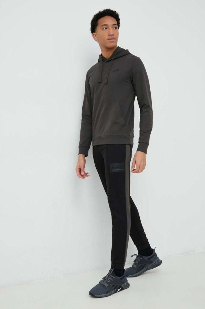 Кофта EA7 Emporio Armani чоловіча колір зелений з капюшоном однотонна фото 2