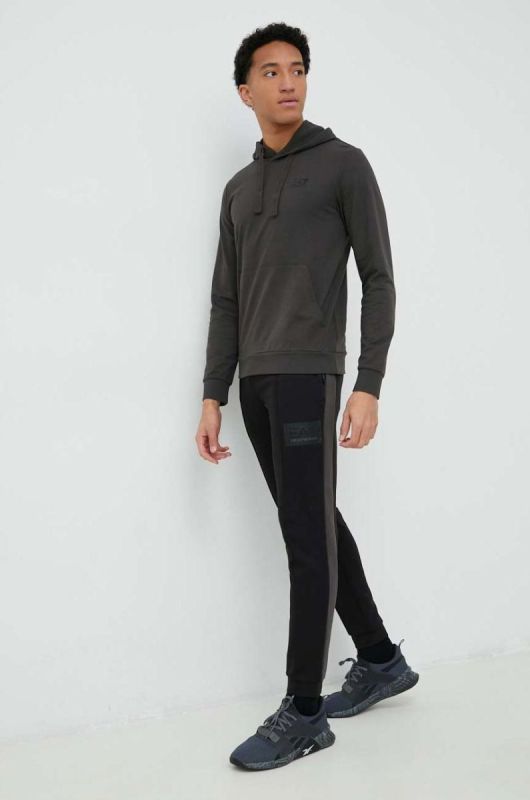 Кофта EA7 Emporio Armani чоловіча колір зелений з капюшоном однотонна фото 2