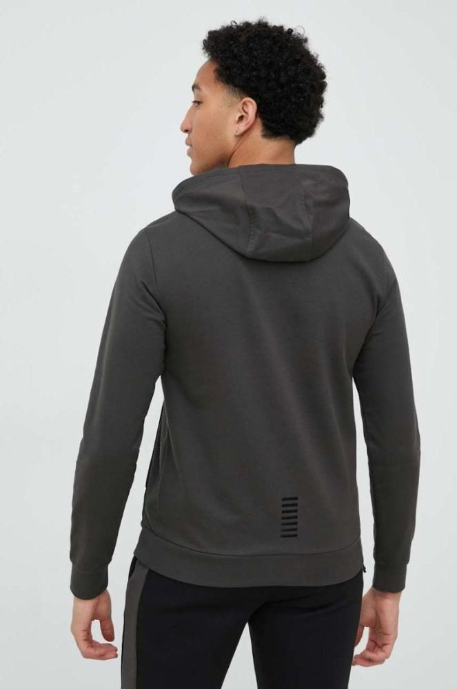 Кофта EA7 Emporio Armani чоловіча колір зелений з капюшоном однотонна фото 3