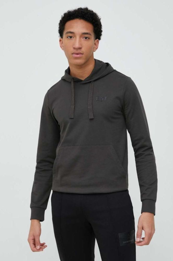 Кофта EA7 Emporio Armani чоловіча колір зелений з капюшоном однотонна фото 4