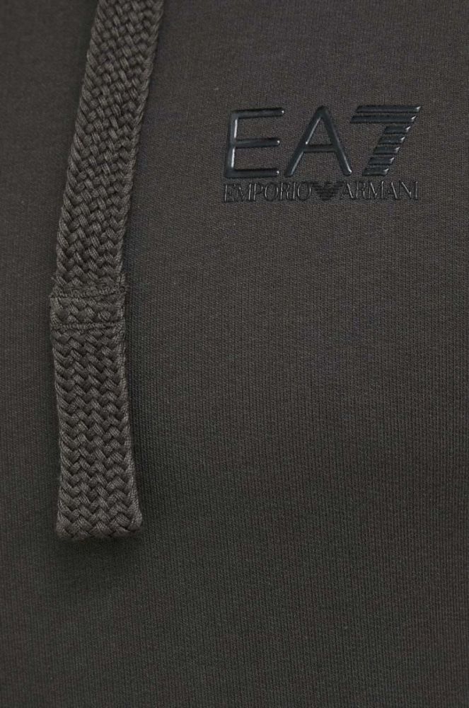 Кофта EA7 Emporio Armani чоловіча колір зелений з капюшоном однотонна фото 5