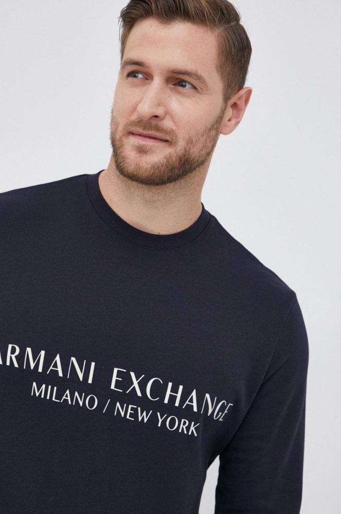 Бавовняна кофта Armani Exchange чоловіча колір синій з принтом фото 4