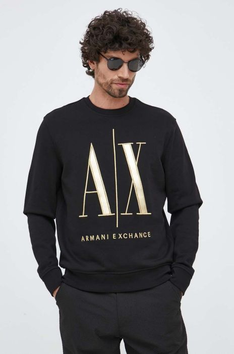 Бавовняна кофта Armani Exchange чоловіча колір чорний з аплікацією