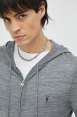 Шерстяна кофта AllSaints колір сірий з капюшоном меланж