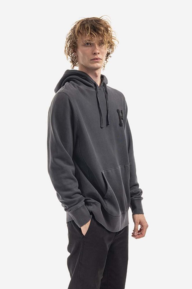 Кофта HUF Monotone P/O Fleece чоловіча колір сірий з капюшоном з аплікацією