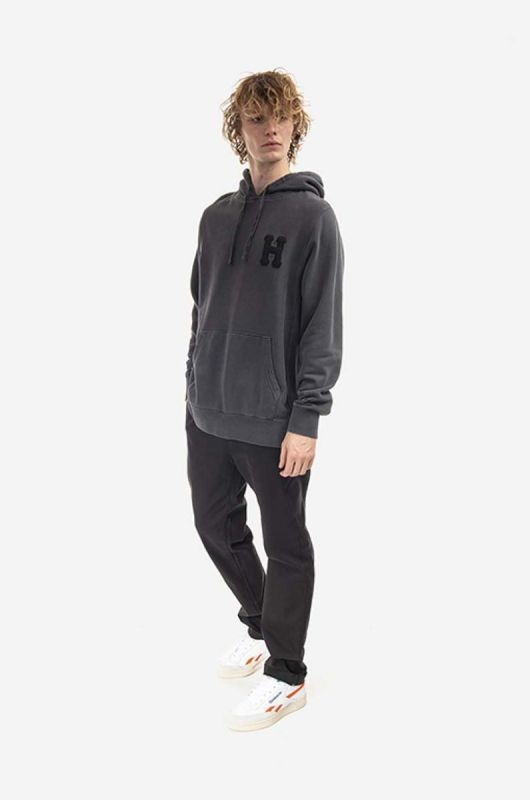 Кофта HUF Monotone P/O Fleece чоловіча колір сірий з капюшоном з аплікацією фото 2