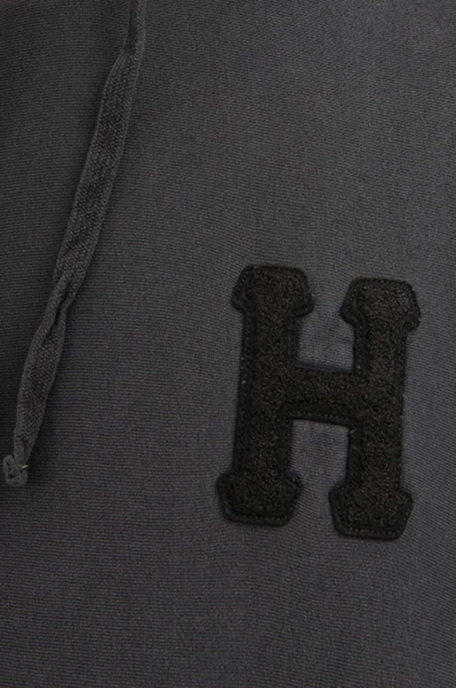 Кофта HUF Monotone P/O Fleece чоловіча колір сірий з капюшоном з аплікацією фото 4