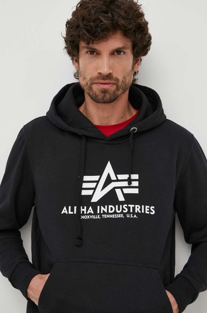 Кофта Alpha Industries чоловіча колір чорний з капюшоном з принтом 178312.03-black