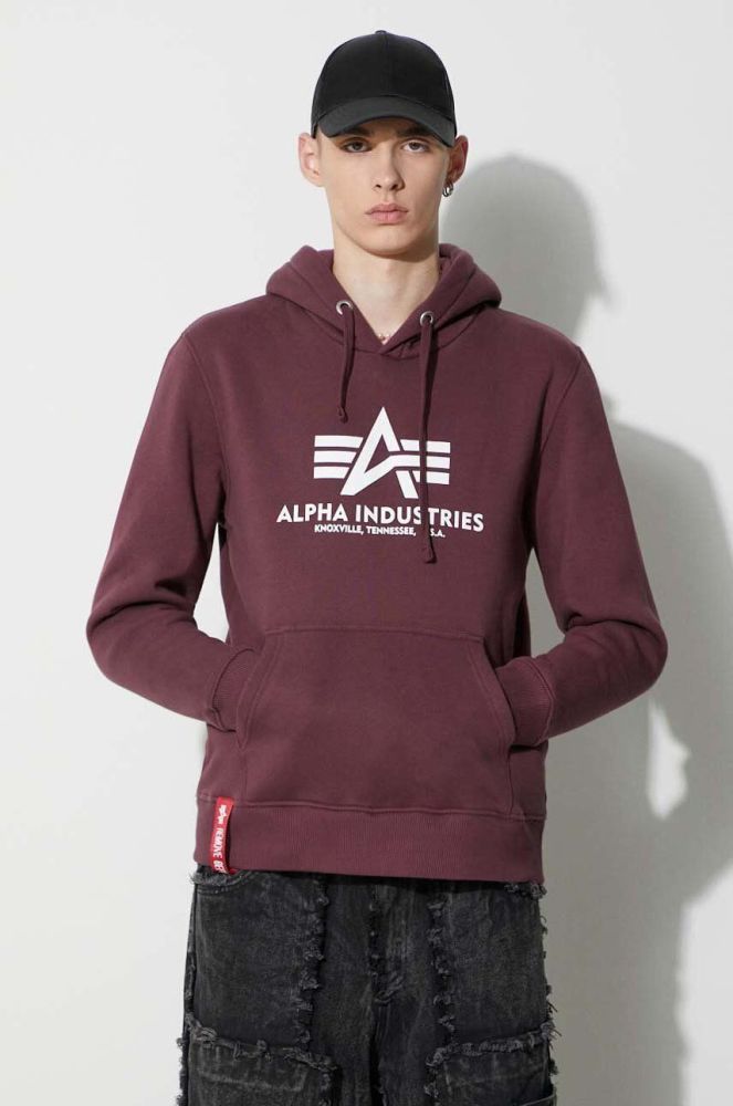 Кофта Alpha Industries чоловіча колір бордовий з капюшоном з принтом 178312.21-maroon