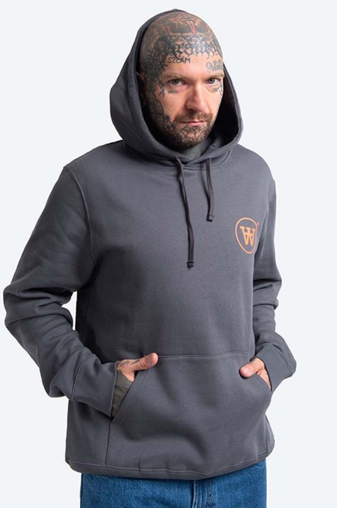 Бавовняна кофта Wood Wood Ian Hoodie чоловіча колір сірий з капюшоном з принтом 10135605.2424-GREYMEL (3580393)