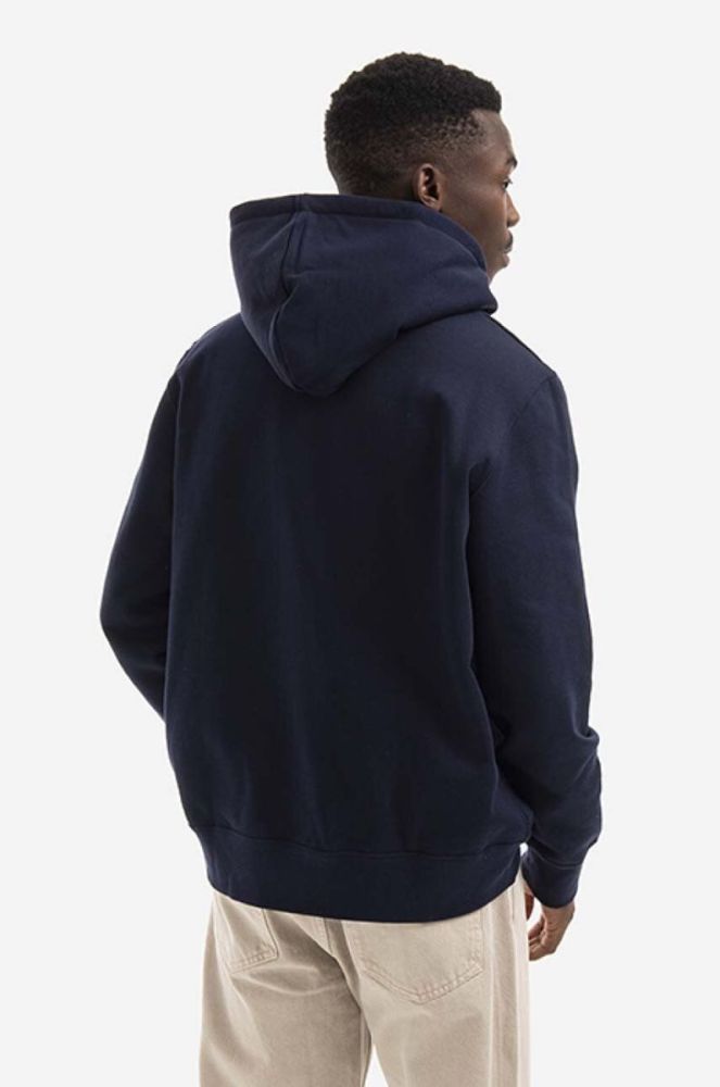 Бавовняна кофта Wood Wood Ian Crest Hoodie чоловіча колір синій з капюшоном з принтом 10285600.2424-NAVY фото 3