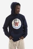 Бавовняна кофта Wood Wood Ian Crest Hoodie чоловіча колір синій з капюшоном з принтом 10285600.2424-NAVY