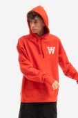 Бавовняна кофта Wood Wood Ian AA Hoodie чоловіча колір червоний з капюшоном з аплікацією 10295600.2424-CHILIRE