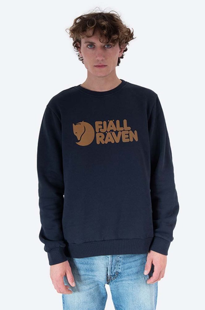 Бавовняна кофта Fjallraven Logo Sweater чоловіча колір синій з аплікацією F84142-345