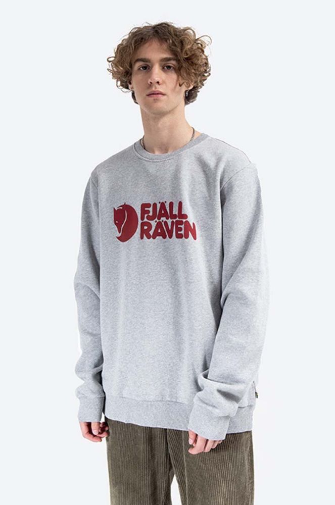 Бавовняна кофта Fjallraven Logo Sweater чоловіча колір сірий з аплікацією F84142-345