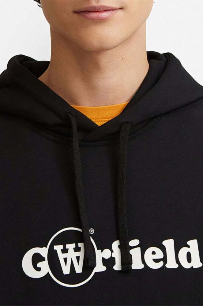 Бавовняна кофта Wood Wood X Garfield чоловіча колір чорний з капюшоном з принтом 30045601.2424-GREYMELANG фото 3