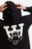 Бавовняна кофта Wood Wood X Garfield чоловіча колір чорний з капюшоном з принтом 30045601.2424-GREYMELANG