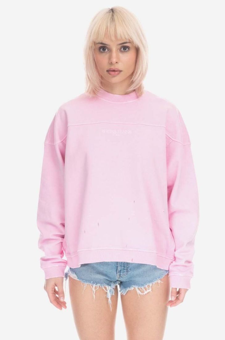 Бавовняна кофта Guess Guess Classic Logo Crewneck M2BQ01KBB40 чоловіча колір рожевий однотонна M2BQ01.KBB40-A400