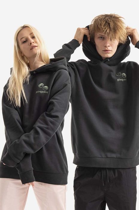 Бавовняна кофта PinqPonq колір сірий з капюшоном однотонна