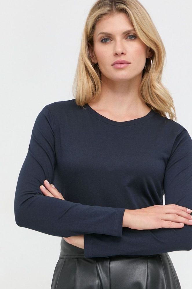 Бавовняний лонгслів Armani Exchange колір синій фото 4