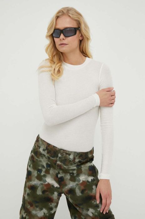 Лонгслів з домішкою вовни Bruuns Bazaar колір бежевий