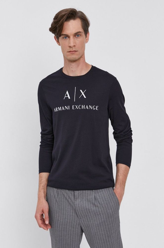 Лонгслів Armani Exchange чоловічий колір синій з принтом