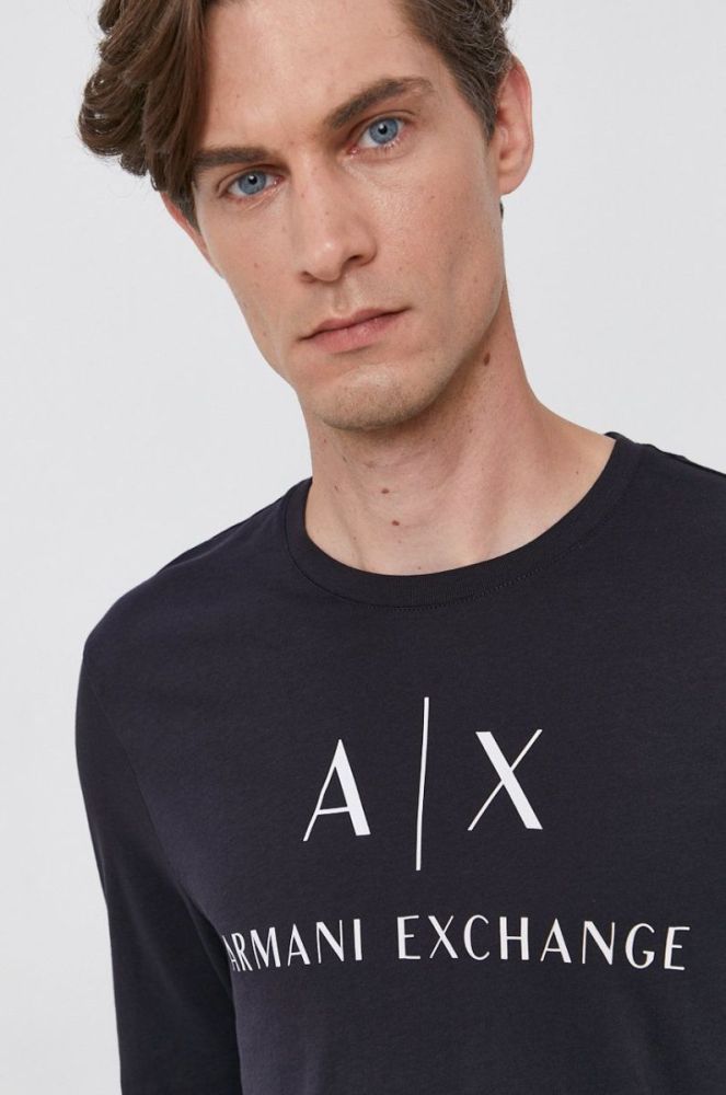 Лонгслів Armani Exchange чоловічий колір синій з принтом фото 4