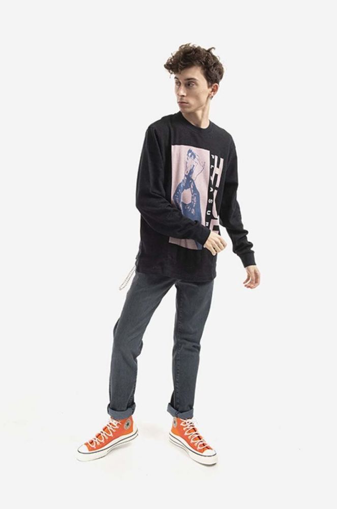 Бавовняний лонгслів HUF Light Up Jacquard Longsleeve колір чорний з принтом фото 2