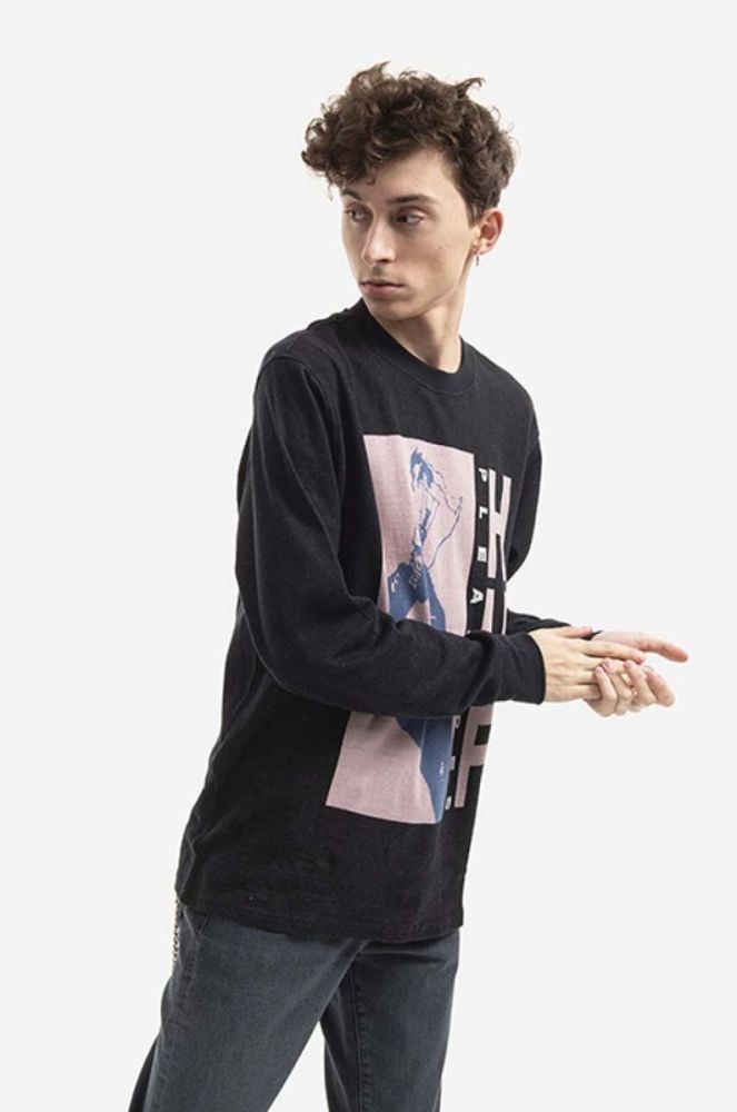 Бавовняний лонгслів HUF Light Up Jacquard Longsleeve колір чорний з принтом фото 5